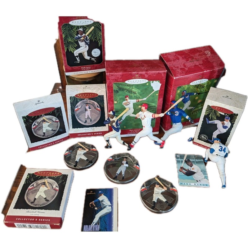 (7) Hallmark Keepsake Sports Figures - Nolan, McGwire, Sosa, Aaron, Lou, Paige