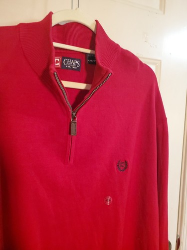 NWT CHAPS Ralph Lauren L/S Red Quarter Zip Cotton Sweater - Size 4XL Crest Logo - Picture 11 of 12