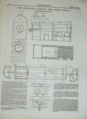 Original alter antiker Druck 1877 Engineering Pennsylvania Railway Trockenofen