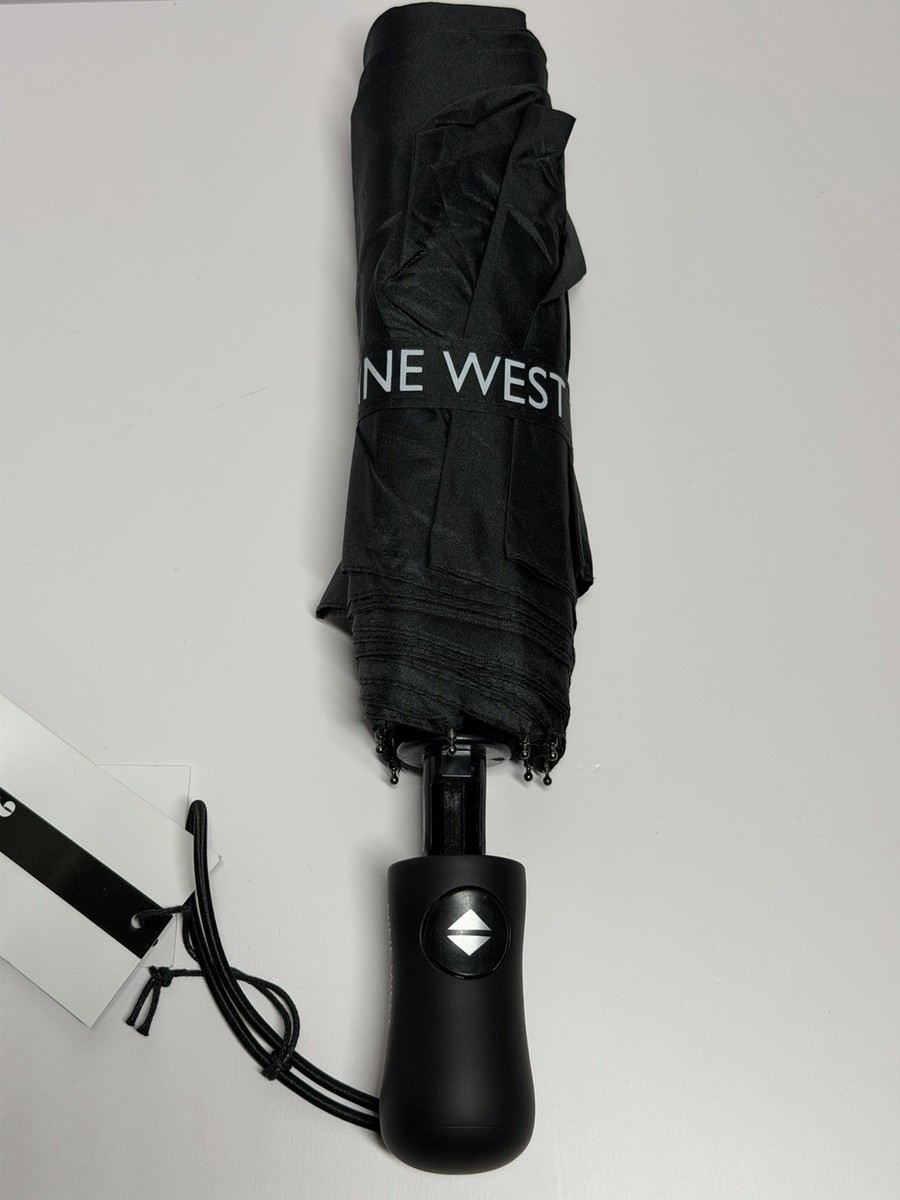 Nine West Women's Packable Umbrella Black Easy Carrying Handle One