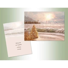 LPG Nautical Christmas Cards – Tree with Shells & Lighthouse, Box of 18