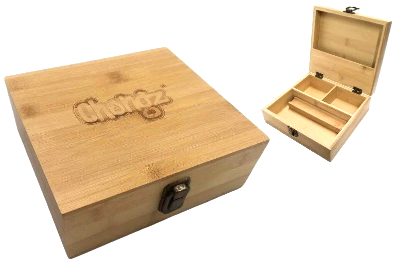 Large Chongz  Bamboo Rolling Tray Box Stash Storage  19 x 17 x 7 cm