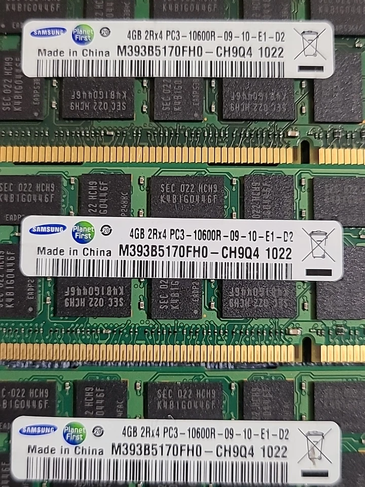 Lote De 8x Samsung 2Rx4 PC3-10600R ECC Servidor RAM M393B5170FH0-CH9Q4 (32GB Total) Foto 2 de 3