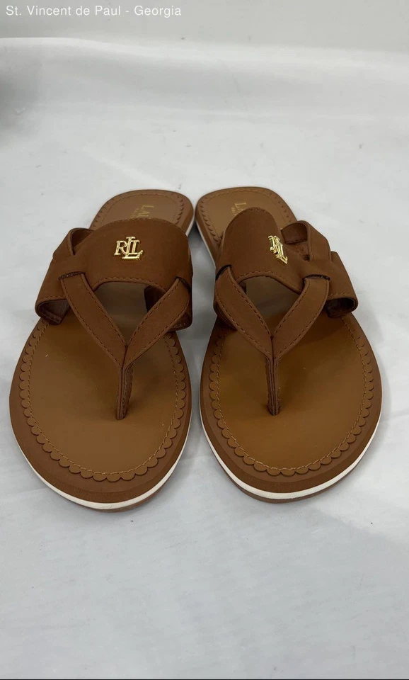Sandalias chanclas Lauren Ralph Lauren Rosalind Cla de cuero sintético tostadas talla 8B nuevas Foto 3 de 4