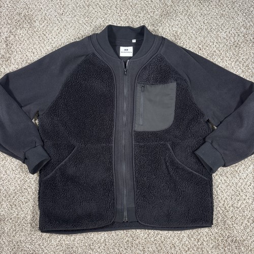 UNIQLO White Mountaineering Fleece Jacket Mens XL Black Full Zip Sherpa Pocket