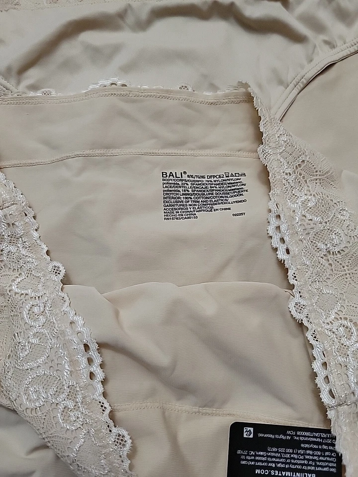 NWT Bali Hi-Cut Passion For Comfort Lace Waist Brief Panties Panty  XL/8 Tan - Image 4 of 4