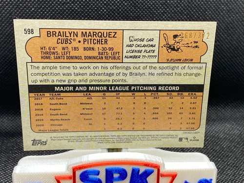 Topps Heritage High Number Brailyn Marquez 2021 rojo cromo 268/372 cubos RC #598 - Imagen 2 de 2