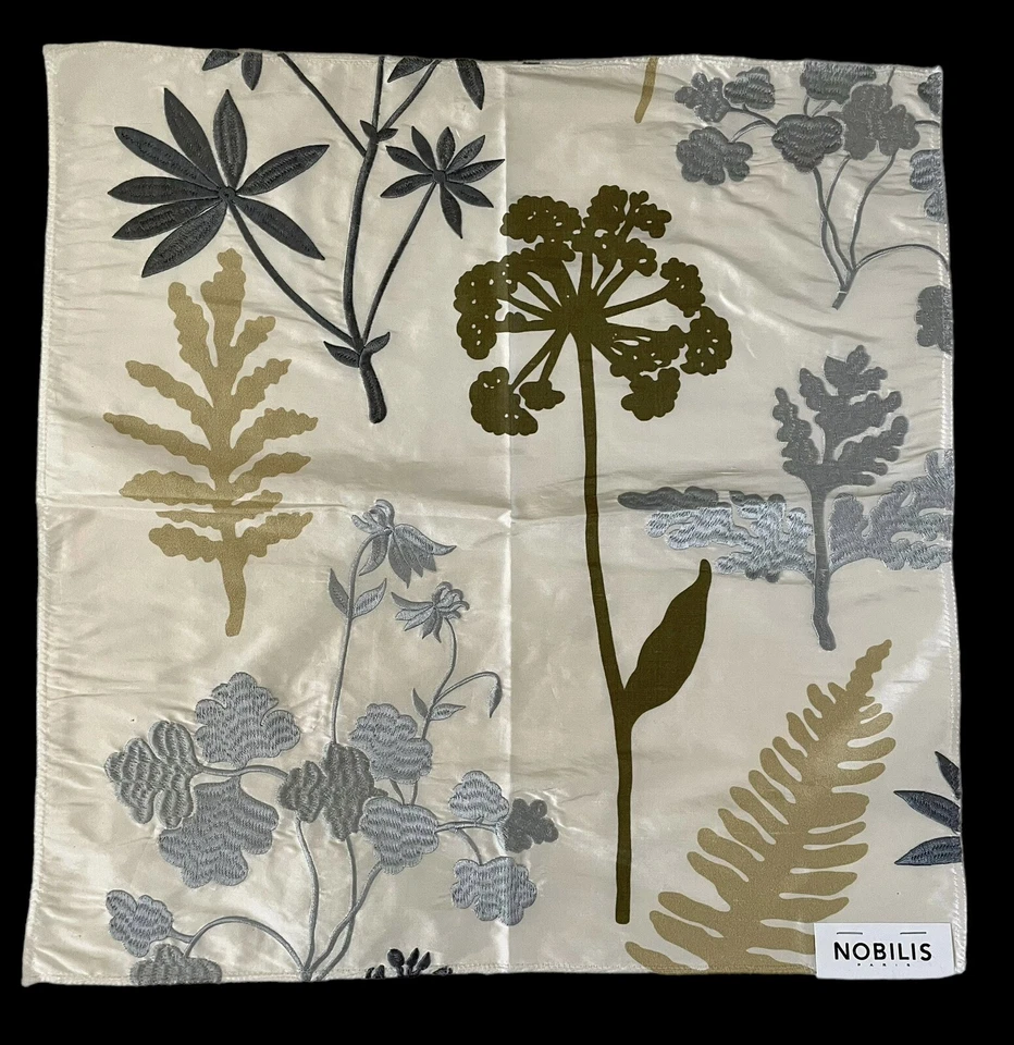 NOBILIS Ludivine Silk Embroidered Samples. Blue, Taupe & Ivory 17”. 6 Avail. - Image 4 of 4