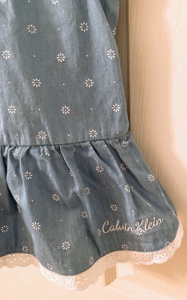 Calvin Klein Girls Size 18 Months Chambray Eyelet Trim One Piece Dress Headband - Image 2 of 4