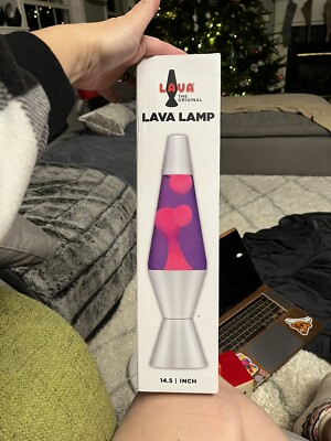 Lava Lamp 14.5 Inch Tall Classic Silver Base Pink Lava Purple Liquid