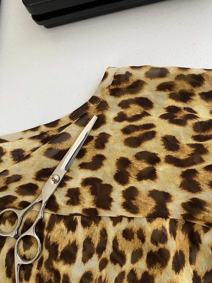 JLO Jennifer Lopez Top Womens S Brown Animal Print Sheer 3/4 Sleeve Loose Blouse - Image 3 of 4