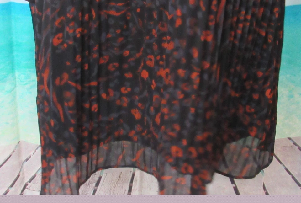 Nine West Dress Size XXL Black w/ Blue & Orange Flowers, Long Sleeve Knee Length - Image 4 of 4