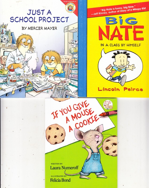 Happy Meal 3 Book Lot Mouse a Cookie, Mercer Mayer School Project, Big Nate