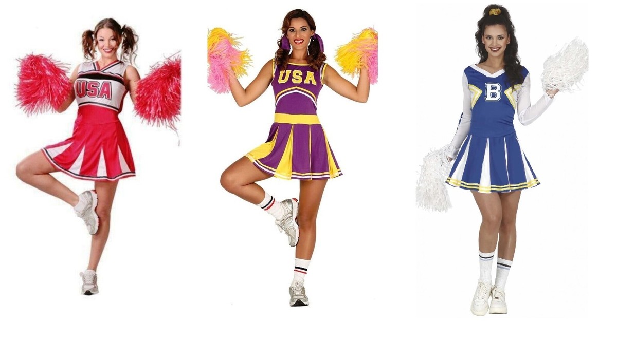 Costume Cheerleader 4 Pezzi Con Poncho E Pompon | Per Carnevale E Feste | Tessuto Morbido Elasticizzato | Design Retrò Per Donna