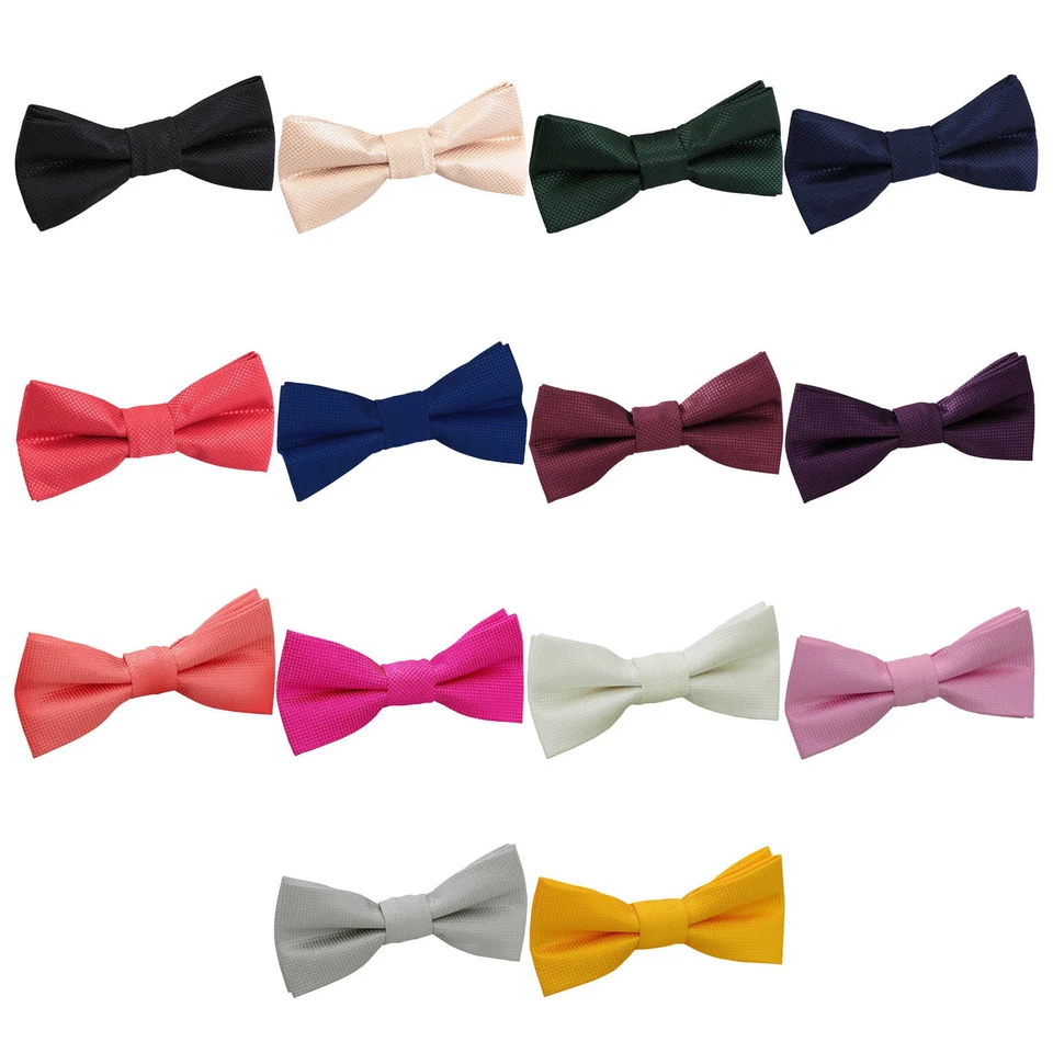 Boys Bow Tie Woven Plain Solid Check Adjustable Wedding Pre-Tied Bowtie by DQT