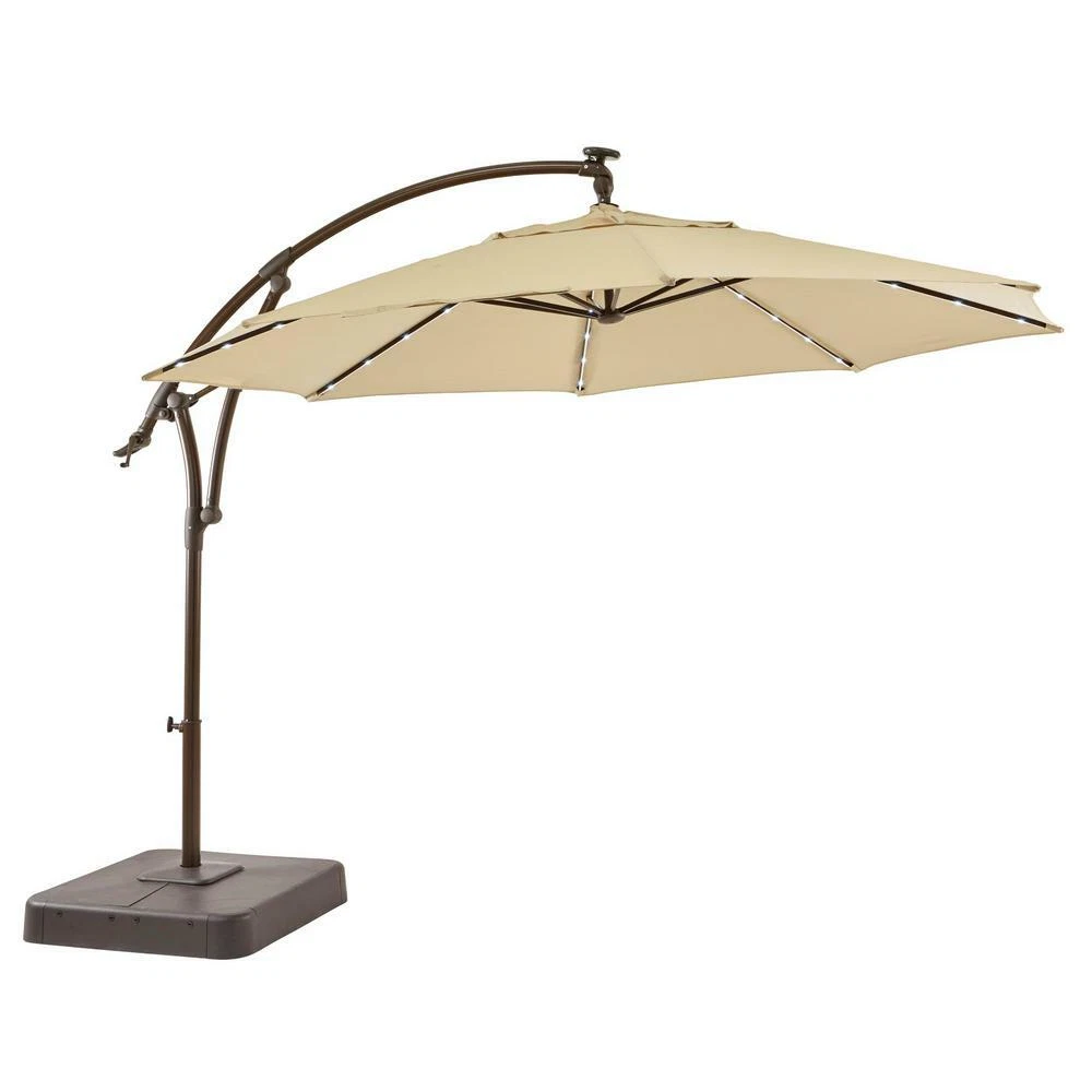 Hampton Bay Cantilever Solar LED Offset Patio Umbrella 11 ft Aluminum Putty  Tan 848681061084 | eBay
