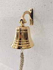 Brass Ship Bell Nautical Hanging Door Bell - With Wall Mounted Bracket Bell