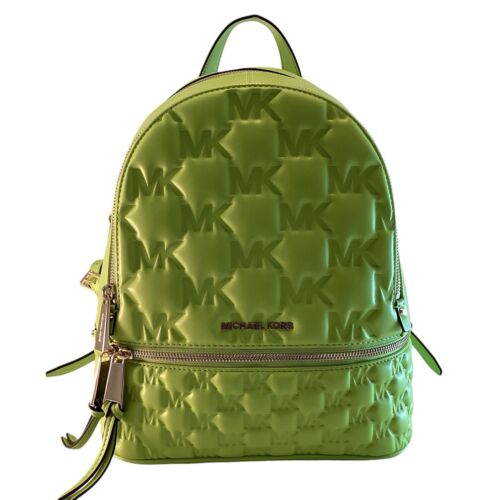 Michael Kors Rucksack Rhea Zip Medium Limeade Green Embossed Logo Neu mit Etikett - Bild 3 von 17