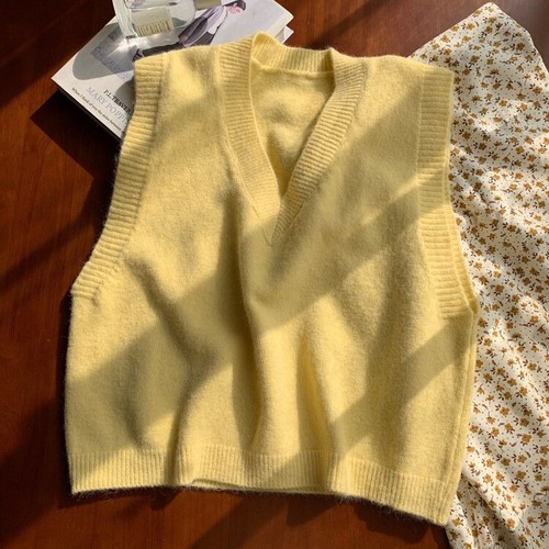 Women Sweet Waistcoat Sleeveless Tops Soft Solid V-Neck Knitted Sweater Vest - 第 3/10 張圖片