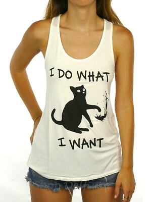 Shop Delfina Women's I do What I Want Kitty Cat Funny Print Graphic Tank Top