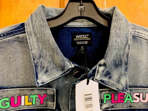 WeSC Guilty Pleasures trucker unisex denim jacket NWT at men’s sz M women’s sz L - Picture 3 of 9