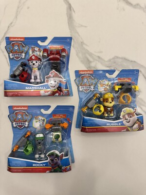 3 PACK PAW PATROL WITH CLIP-ON BACKPACKS  MARSHALL , ROCKY, AND RUBBLE