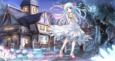 Anime original blue eyes hair building dress flowers  Custom Playmat Mat Pad