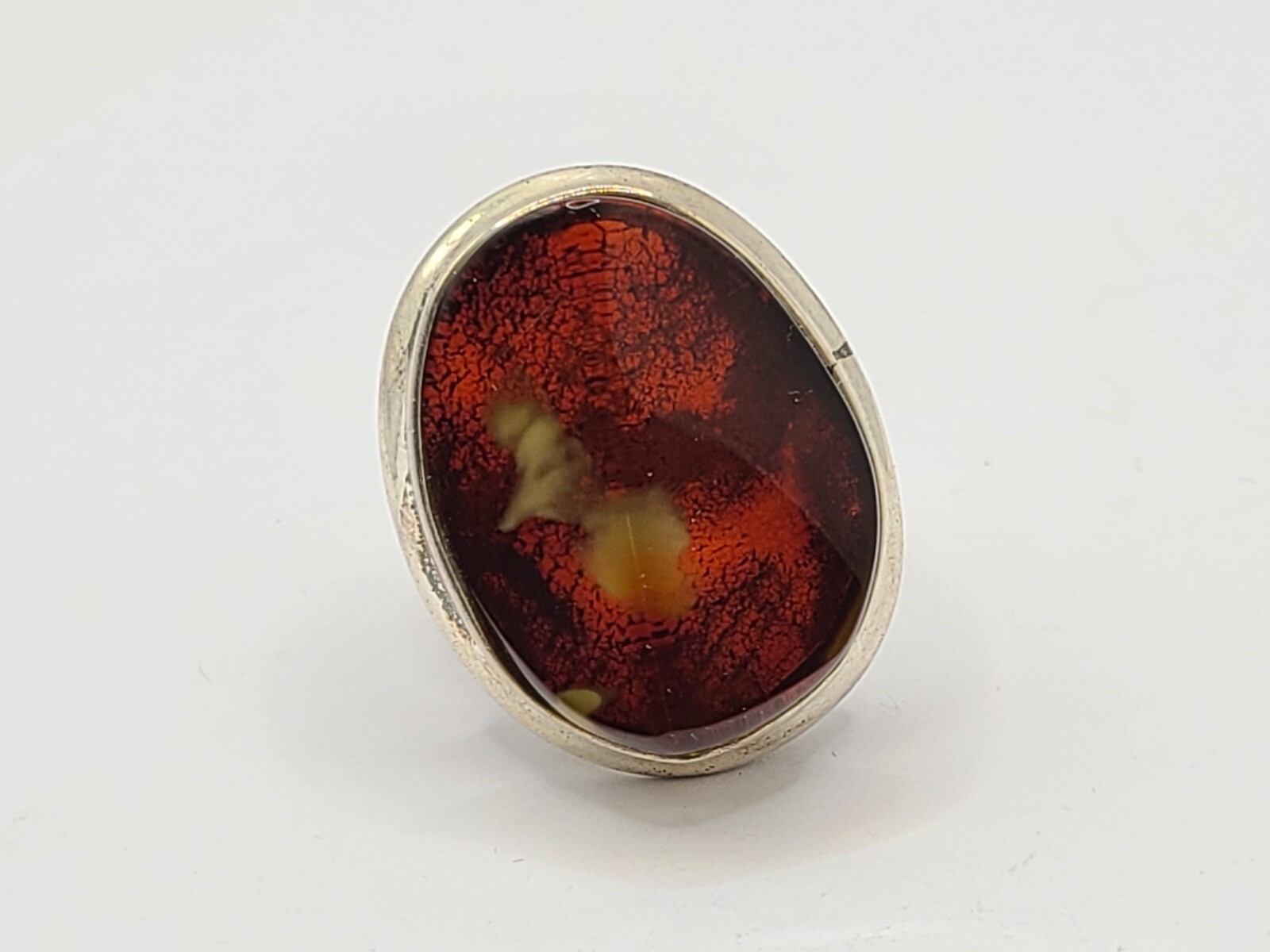 Sterling Silver Amber Ring 925 Statement Ring sz … - image 3