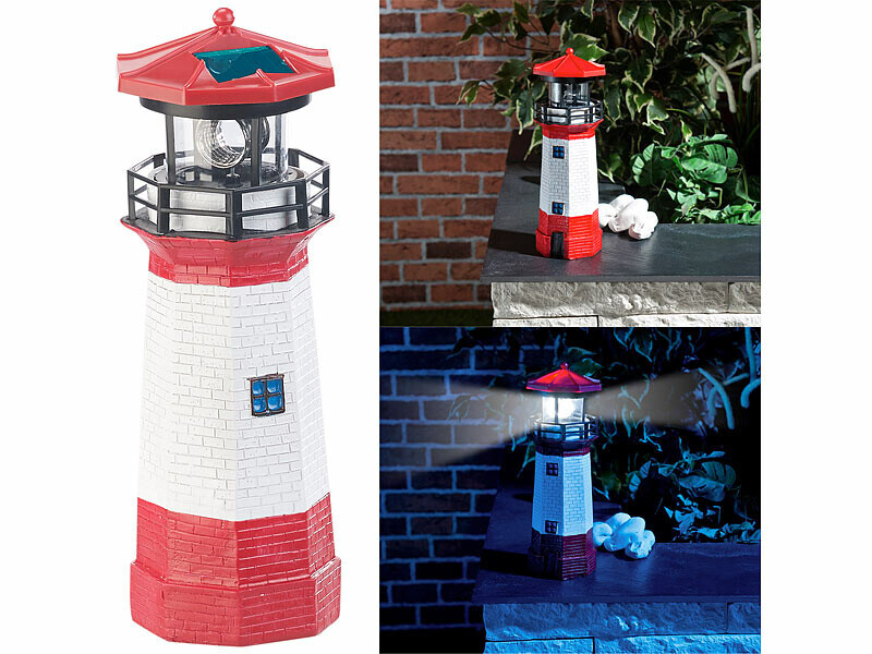 Phare décoratif solaire balise LED Lunartec 27 cm lampe extérieur étanche