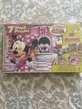 DISNEY MINNIE 7-pack wood puzzles With Storage Tray Cardinal, Sealed New In Box