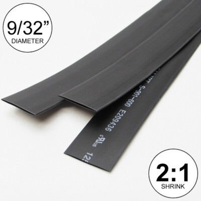 9/32'' ID Black Heat Shrink Tube 2:1 ratio polyolefin (25 ft) inch/feet/to 7mm
