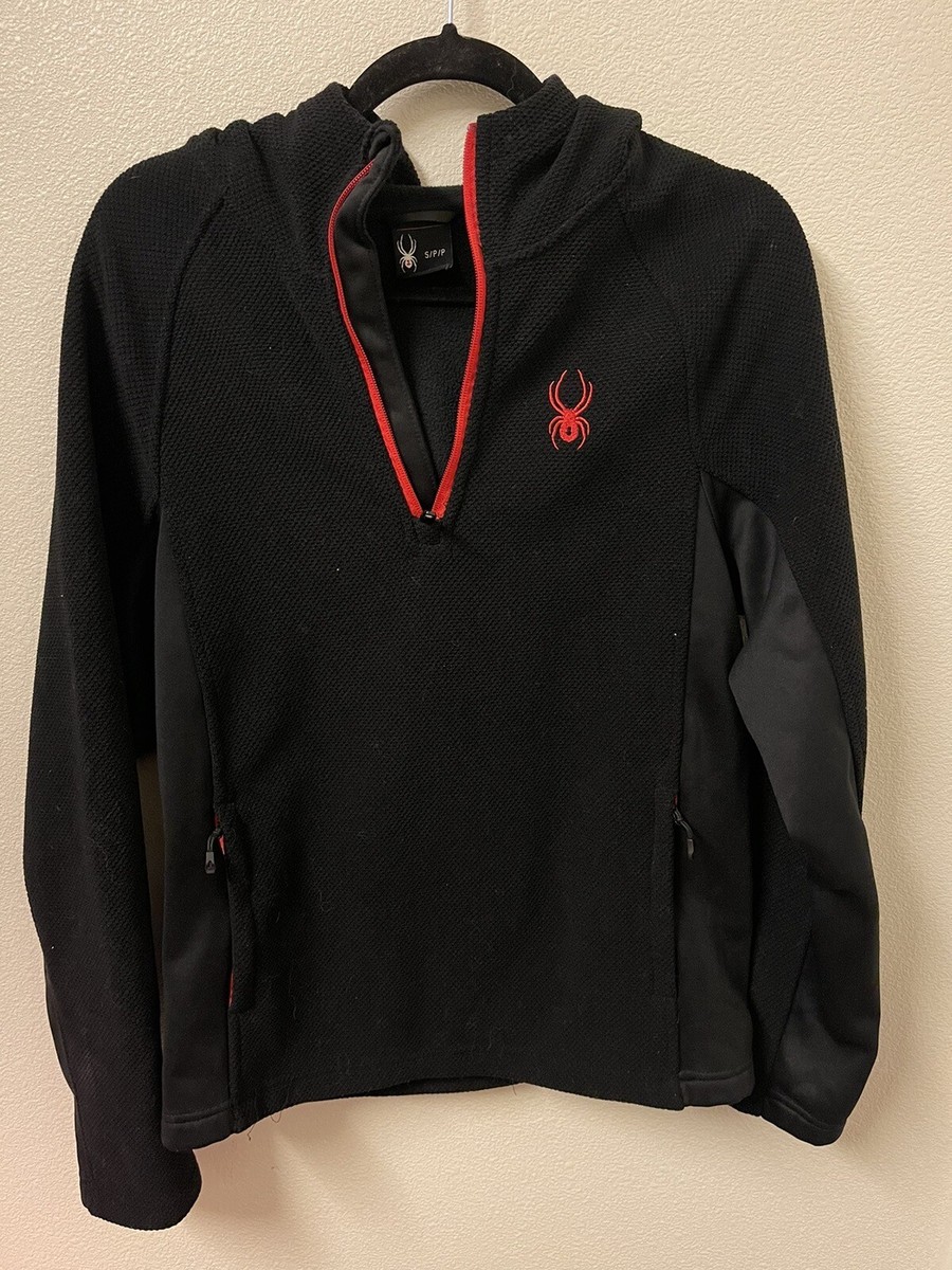 Spyder Men's Racer 1/4 Zip Pullover Hoodie - Black, Waffle-Knit Fleece Lined - View #7