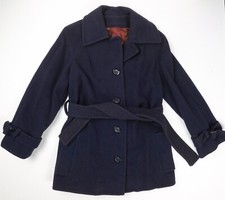 Vintage Pea Coat Women Mr Fred Wool Navy Blue Belt No Size Tag See Measurements