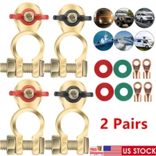 4X Solid Brass Battery Terminal Connector Top Post End Clamps Set for Car Marine