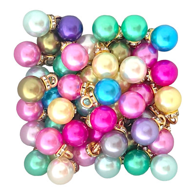 50 Bulk Pearl Charms Gold Crystal Bead Drop 15x10mm Random Mix Assorted Colors