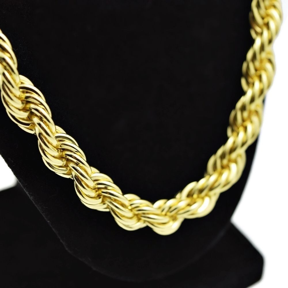 Mens 14K Gold Plated Rope 36 inch inch x 25mm Wide Hip Hop Chain Huge Hollow Dookie 1980's Rapper Necklace, Men's