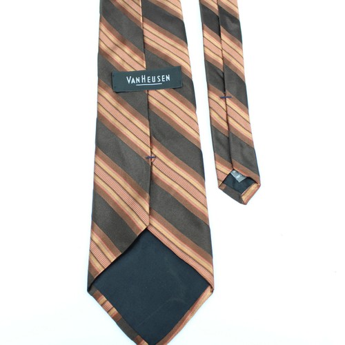 VAN HEUSEN Tie Silk Neck Tie COPPER Brown Stripes Striped USA Made - Picture 4 of 6