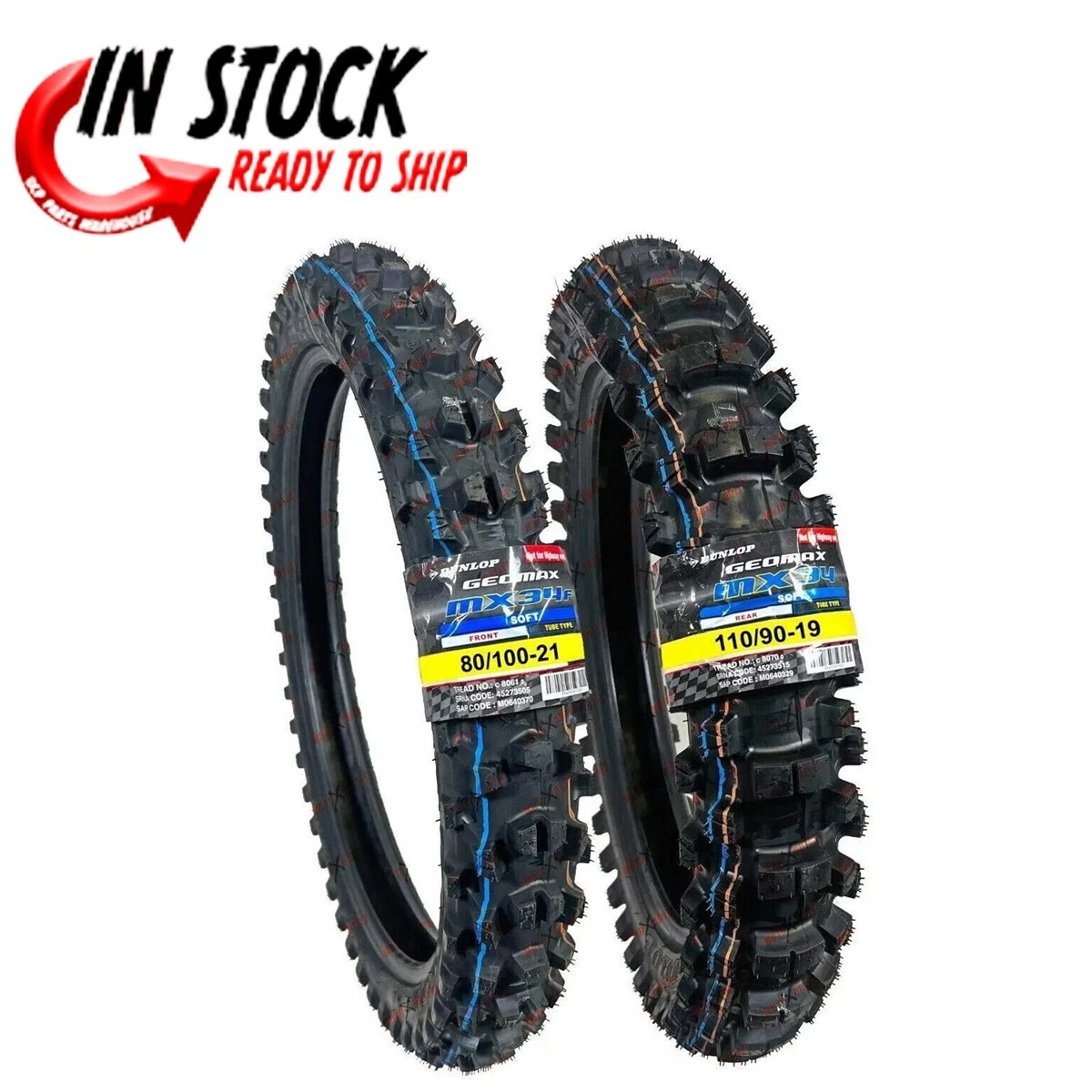 DUNLOP GEOMAX MX34 TIRE SET 80/100-21 + 110/90-19 MX SET STARK MX