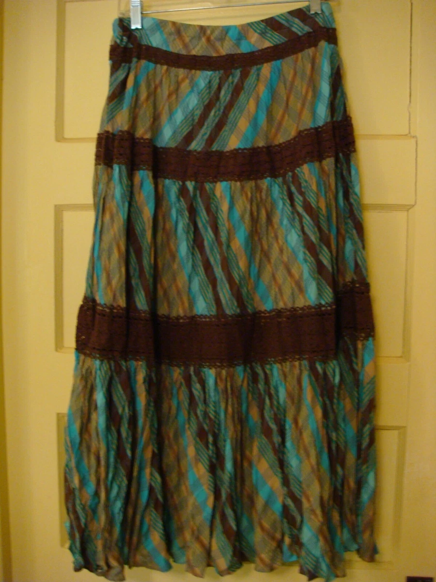 BCBG Silk Tiered Boho Peasant Maxi Skirt Size 8 M