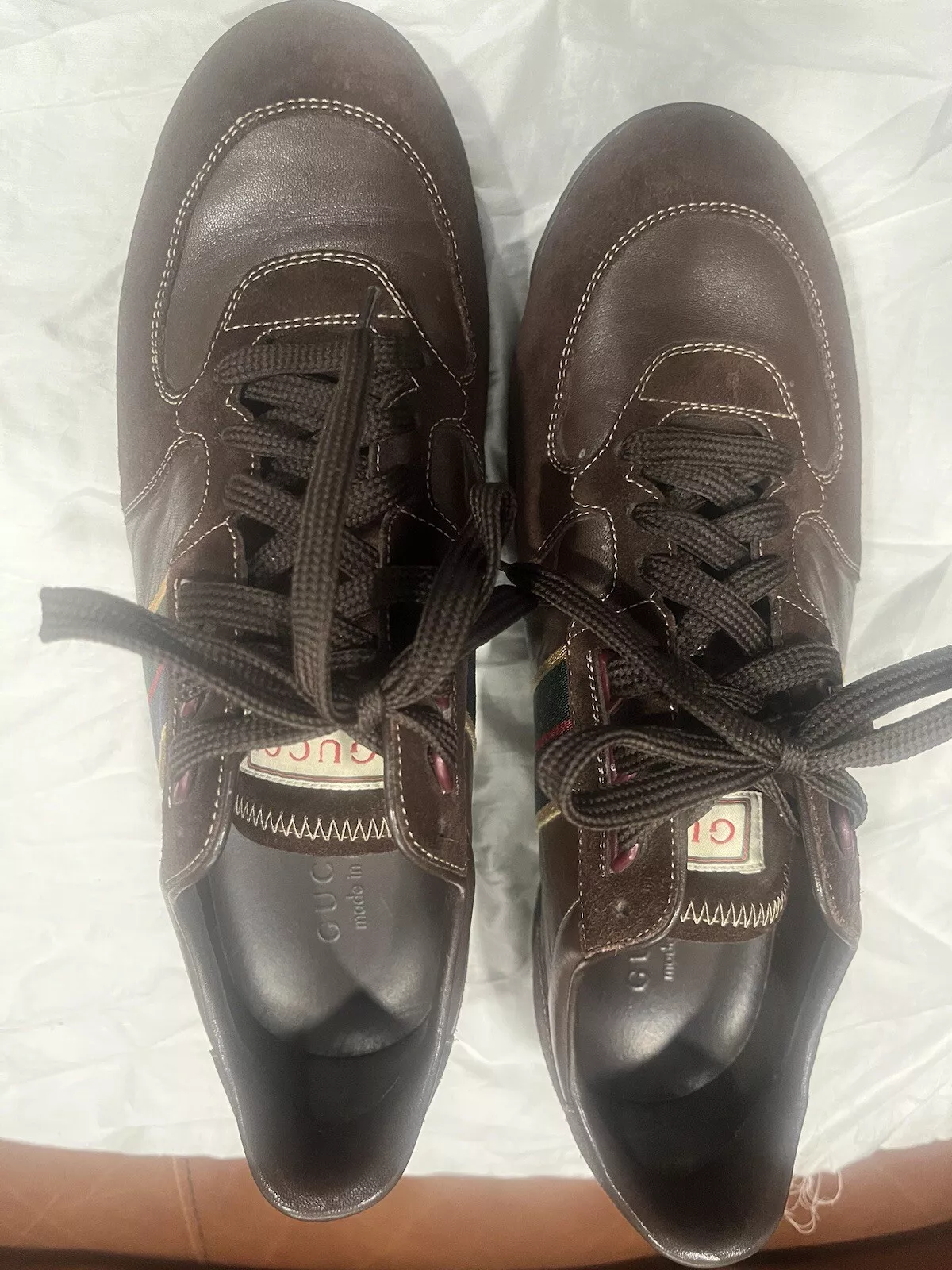 CHAUSSURES GUCCI ITALIENNES BASKETS EN CUIR MARRON HOMME POINTURE 9,5 G 233334