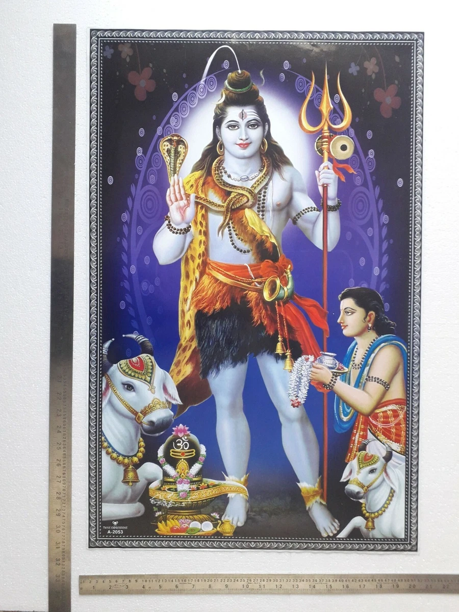 Lord Shiva Standing Nandi Shivling Pooja - Rare Poster 21x31 ...