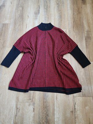 St John Women’s S M Wool Dolman Sleeves Houndstooth Sweater Poncho Full Zip 