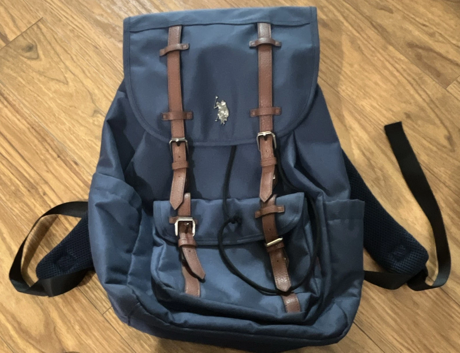 U.S. Polo Assn. Blue Large Backpack, Buckle & Drawstring, Adjustable Strap
