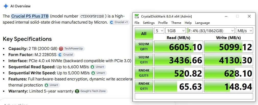 Crucial P5 Plus 2TB PCIe 4.0 NVMe M.2 CT2000P5PSSD8