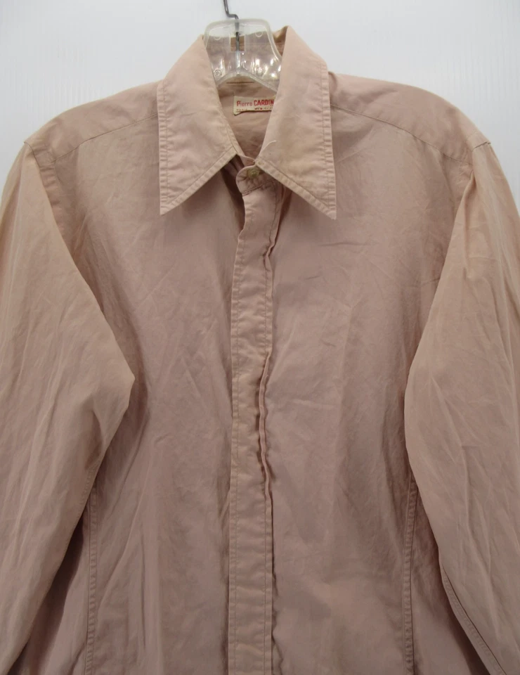 VINTAGE Pierre Cardin Shirt Men 15 Pink 50s 60s Peach Button Up Dress Shirt * - Image 2 of 4
