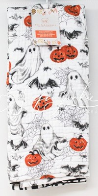 Rachel Ashwell Halloween Pumpkin Ghost Cotton Gauze Muslin Kitchen Towel 3p Set
