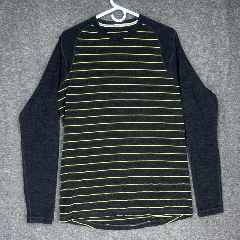 smartwool merino wool yellow stripe crewneck base-layer
