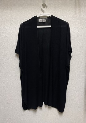 EDEN IN LOVE Black Rayon Blend Lightweight Black Open-Front Kimono Size M