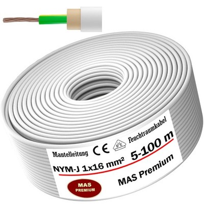 5-100m Feuchtraumkabel Stromkabel Mantelleitung NYM-J 1x16 mm² Elektrokabel