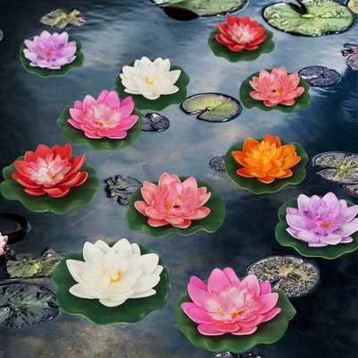 12 Pcs Artificial Floating Foam Lotus Flower with Water Lily Pad, Lifelike Or...